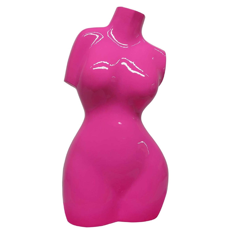 Benjara Female Torso Tabletop Decor- Bright Pink Resin Sculptural Bust 16 Inch