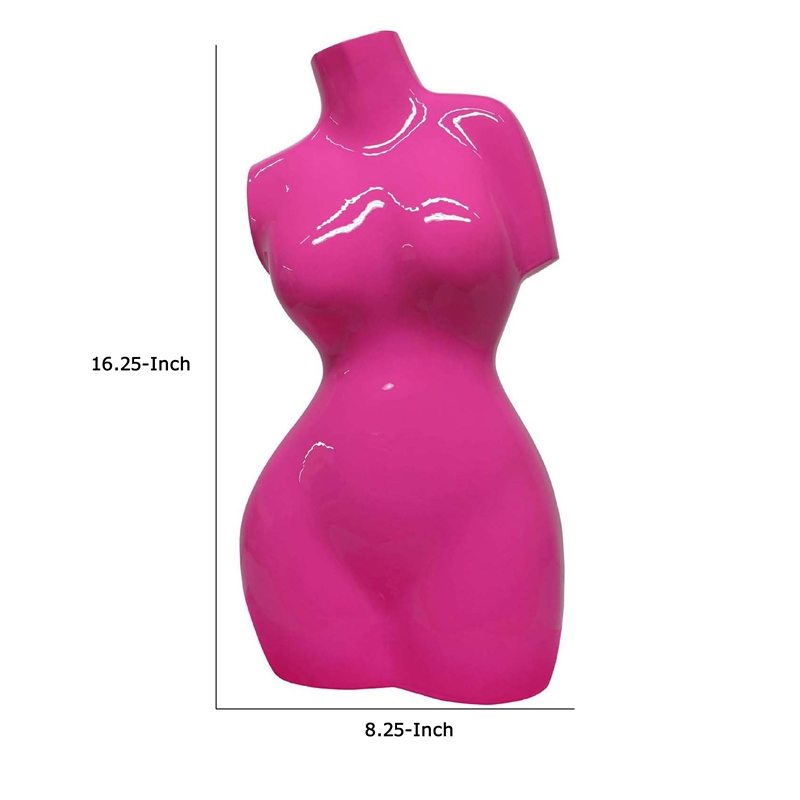 Benjara Female Torso Tabletop Decor- Bright Pink Resin Sculptural Bust 16 Inch