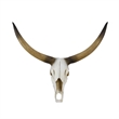 Benjara Kriya Sculpture- Longhorn Bull Skull Curved Horns- White Resin 19 Inch