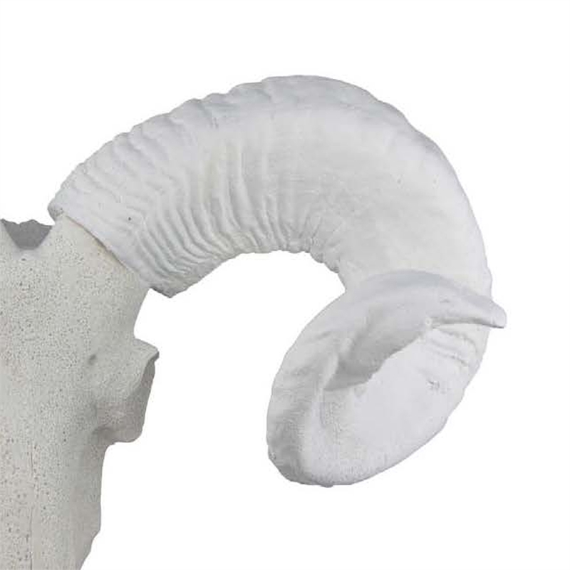 Benjara Mitch Bighead Sheep Ram Sculpture w Curved Horns- White Resin 16 Inch