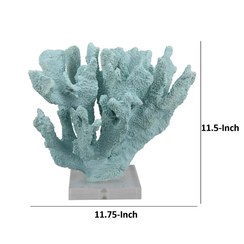 Benjara Manala Coral Sculpture with Clear Acrylic Base- Blue Resin 12 Inch