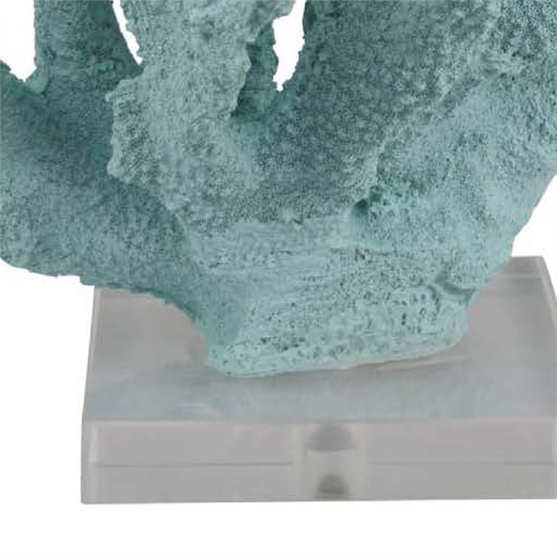 Benjara Manala Coral Sculpture with Clear Acrylic Base- Blue Resin 12 Inch