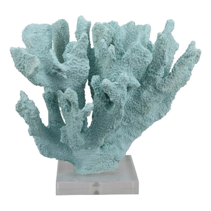 Benjara Manala Coral Sculpture with Clear Acrylic Base- Blue Resin 12 Inch