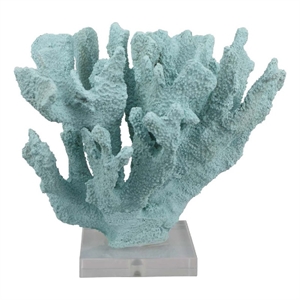 Benjara Manala Coral Sculpture with Clear Acrylic Base- Blue Resin 12 Inch