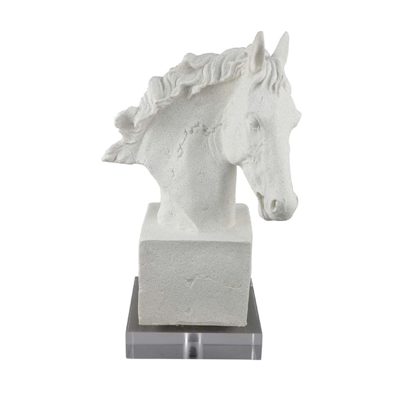 Benjara Horse Head Decor- White Resin Frame- Gray Acrylic Base 13 Inch