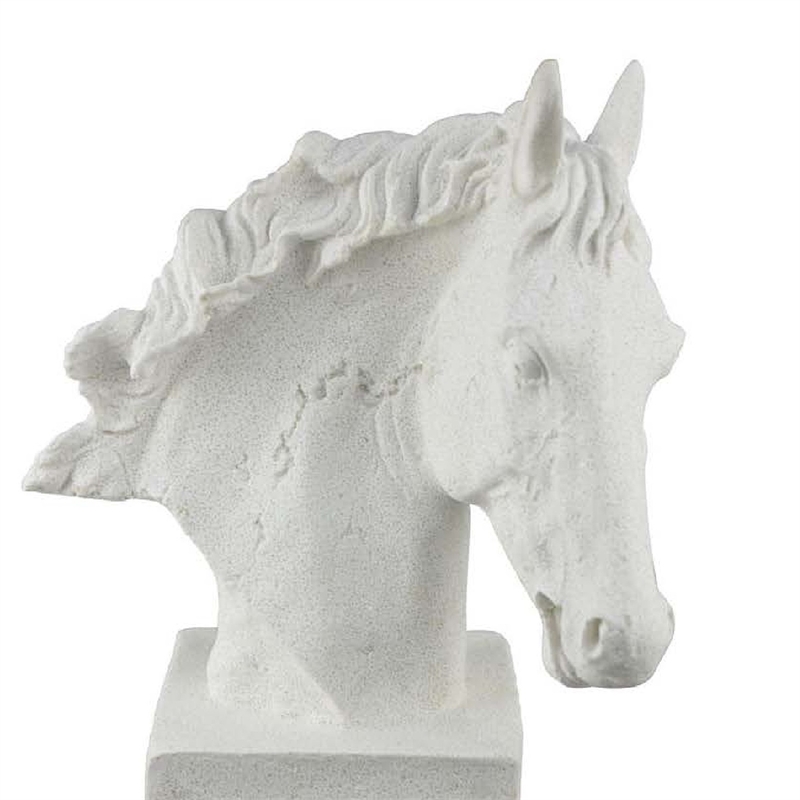 Benjara Horse Head Decor- White Resin Frame- Gray Acrylic Base 13 Inch