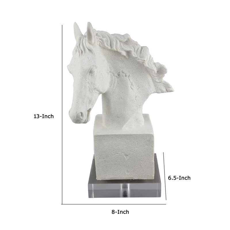 Benjara Horse Head Decor- White Resin Frame- Gray Acrylic Base 13 Inch