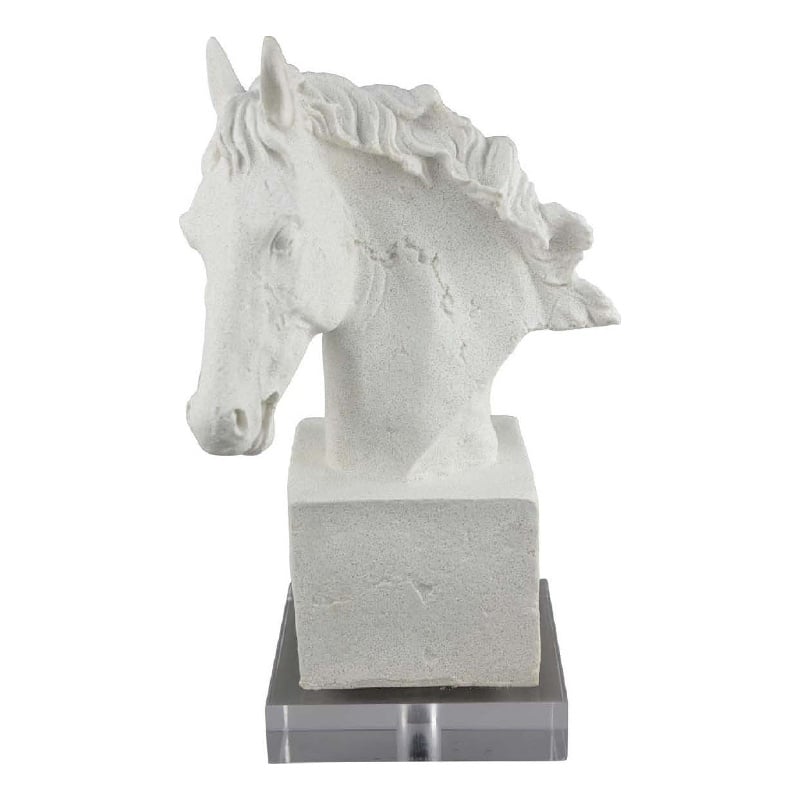 Benjara Horse Head Decor- White Resin Frame- Gray Acrylic Base 13 Inch