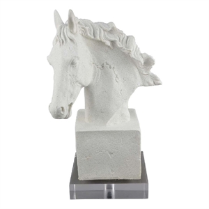 Benjara Horse Head Decor- White Resin Frame- Gray Acrylic Base 13 Inch