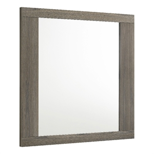 Benjara 38&quot Fene Rectangular Dresser Mirror- Flat Glass/Gray Oak Melamine