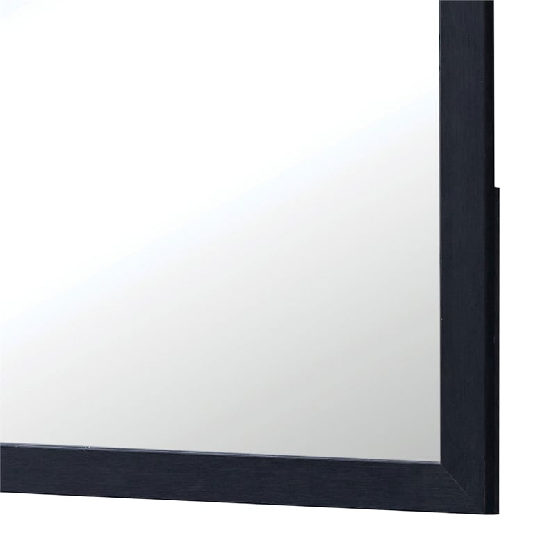 Benjara Dex Rectangular Dresser Mirror- Non-Beveled Glass- Black Wood-Melamine