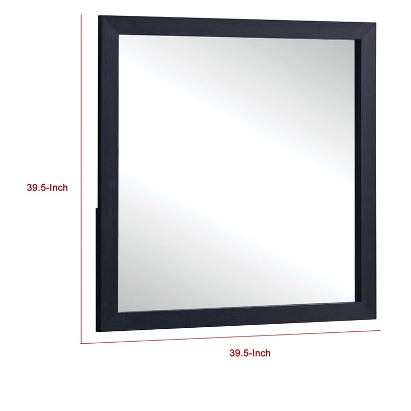 Benjara Dex Rectangular Dresser Mirror- Non-Beveled Glass- Black Wood-Melamine