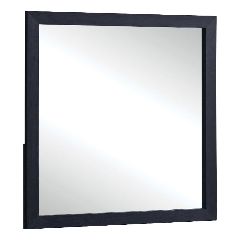 Benjara Dex Rectangular Dresser Mirror- Non-Beveled Glass- Black Wood-Melamine