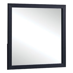 Benjara Dex Rectangular Dresser Mirror- Non-Beveled Glass- Black Wood-Melamine