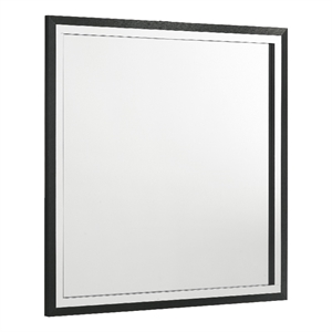 Benjara Jenny Square Dresser Mirror- Polished Chrome Trim- Black Wood-Melamine