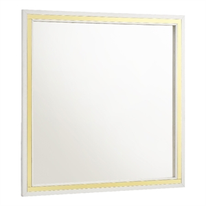Benjara Jenny Square Dresser Mirror- Polished Golden Trim- White Wood-Melamine