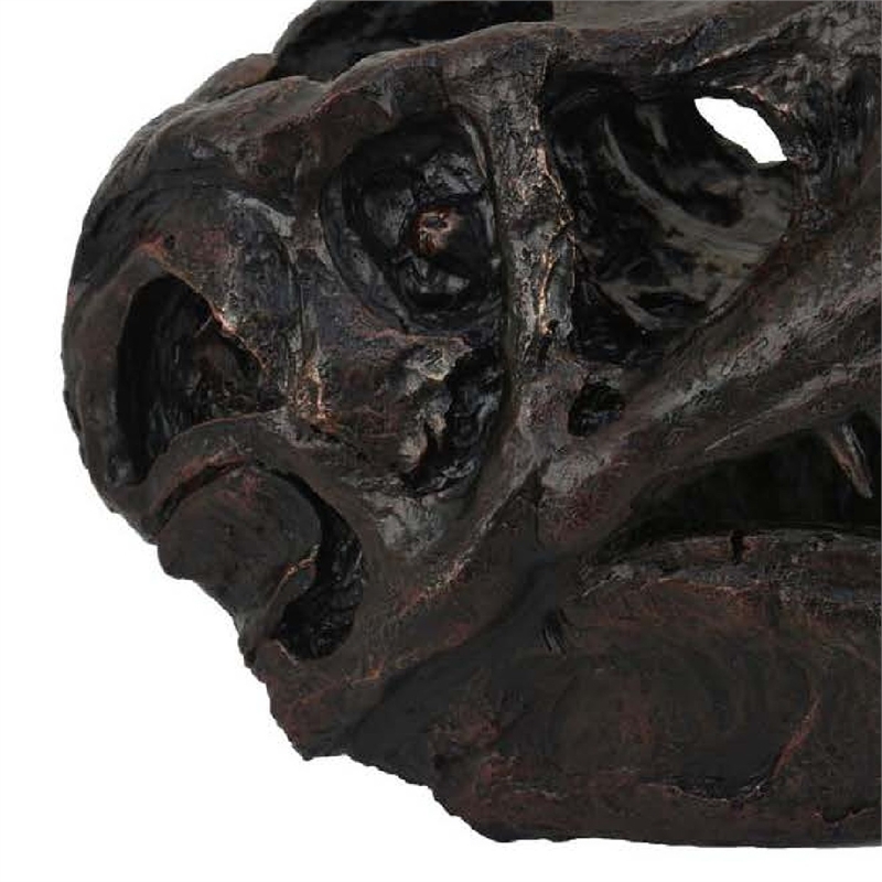 Benjara T Rex Skull Decor- Fossil Inspired Dark Brown and Black Resin- 13 Inch