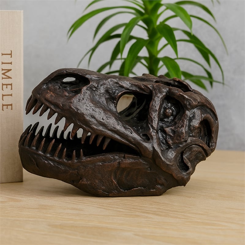Benjara T Rex Skull Decor- Fossil Inspired Dark Brown and Black Resin- 13 Inch