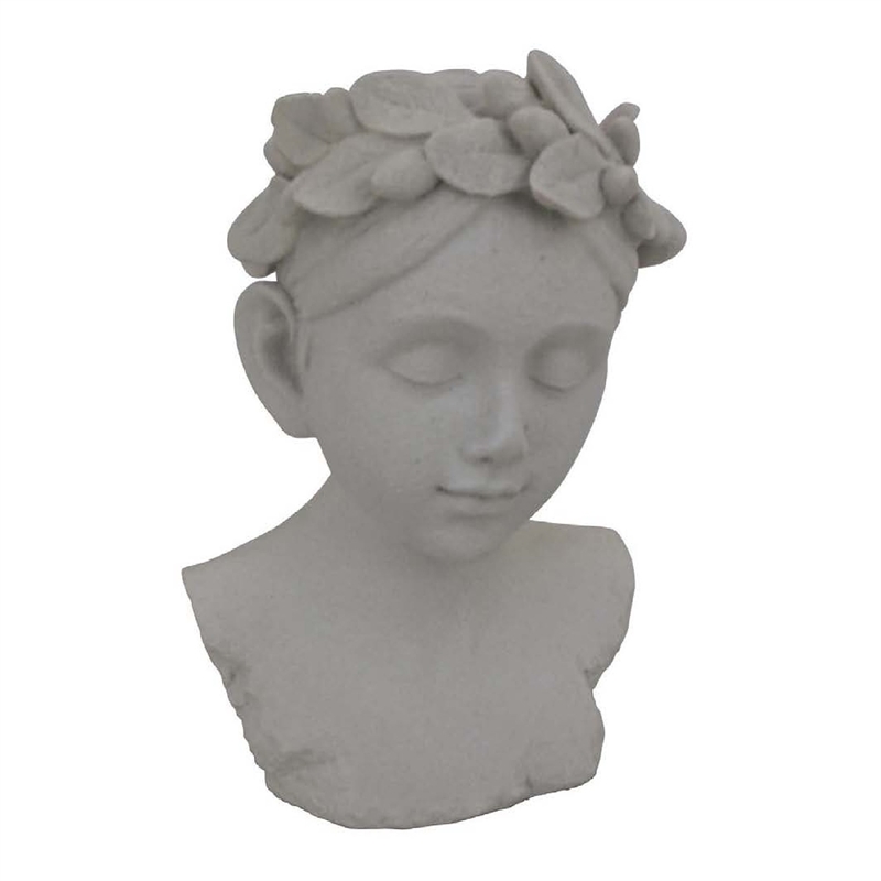 Benjara Sanie Decorative Female Bust with Floral Crown- Gray Resin 17 Inch