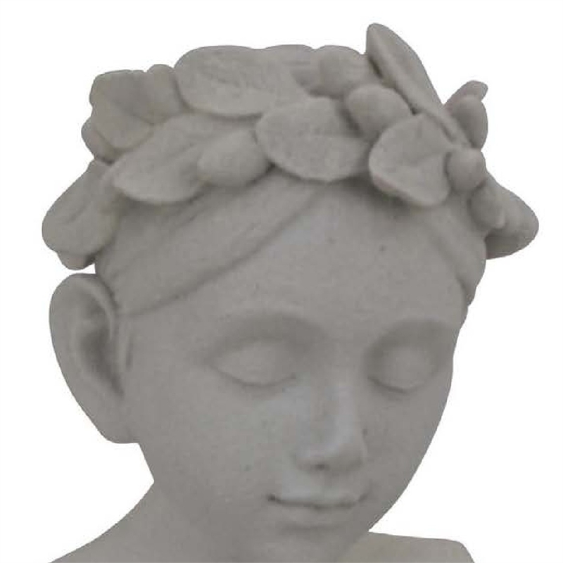 Benjara Sanie Decorative Female Bust with Floral Crown- Gray Resin 17 Inch