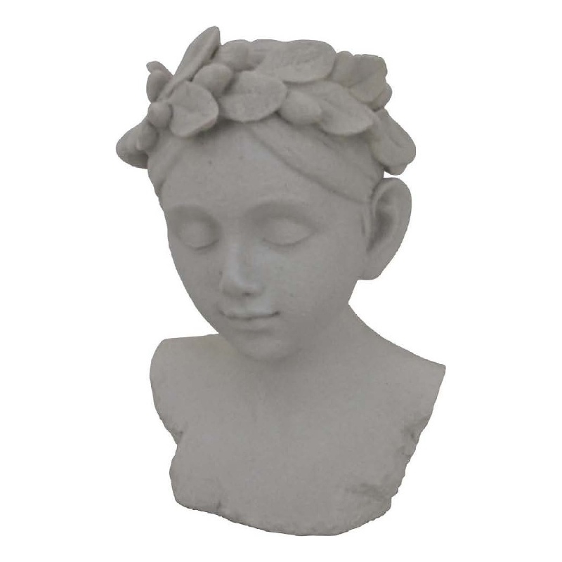 Benjara Sanie Decorative Female Bust with Floral Crown- Gray Resin 17 Inch
