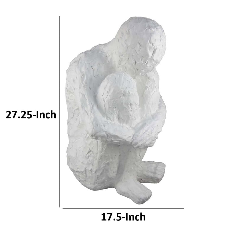 Benjara Roy Abstract Contemplative Man Figurine- White Resin Art- 27 Inch