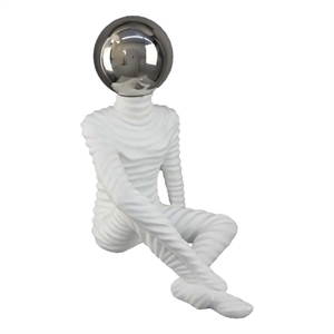 Benjara Accent Decor Statuette- 14&quot White Resin Body- Sitting Astronaut