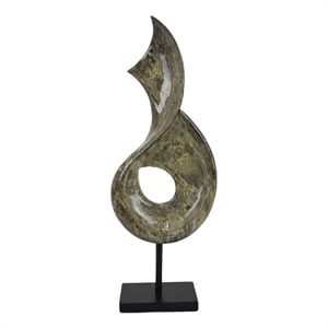 Benjara Tabletop Accent Decor- Gray Green Resin- Black Metal Support- 22 Inch