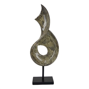 Benjara Tabletop Accent Decor- Gray Green Resin- Black Metal Support- 22 Inch