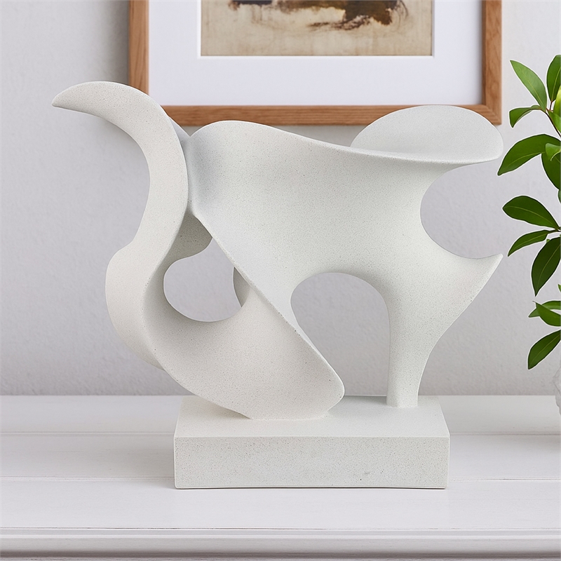Benjara Ramya Abstract Accent Decor- Flowing Lines and Curves- White Resin