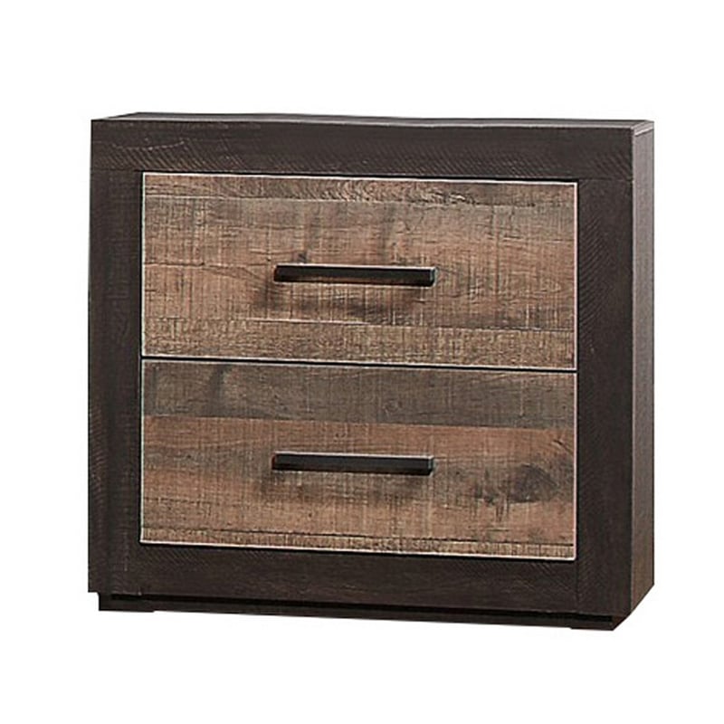 Benjara Mayo 4 Pc Queen Bedroom Set w/ 2 Drawer Footboard- 2 Tone Rustic Brown