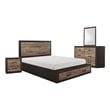 Benjara Mayo 4 Pc Queen Bedroom Set w/ 2 Drawer Footboard- 2 Tone Rustic Brown