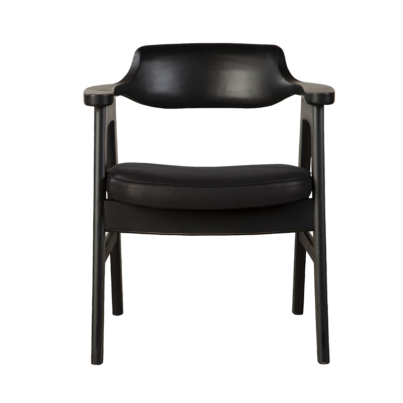 Benjara Zsy Dining Armchair w Curved Back- Black Birch Wood and Faux Leather