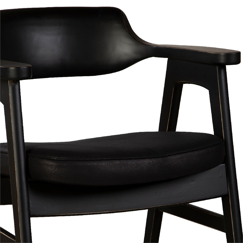 Benjara Zsy Dining Armchair w Curved Back- Black Birch Wood and Faux Leather