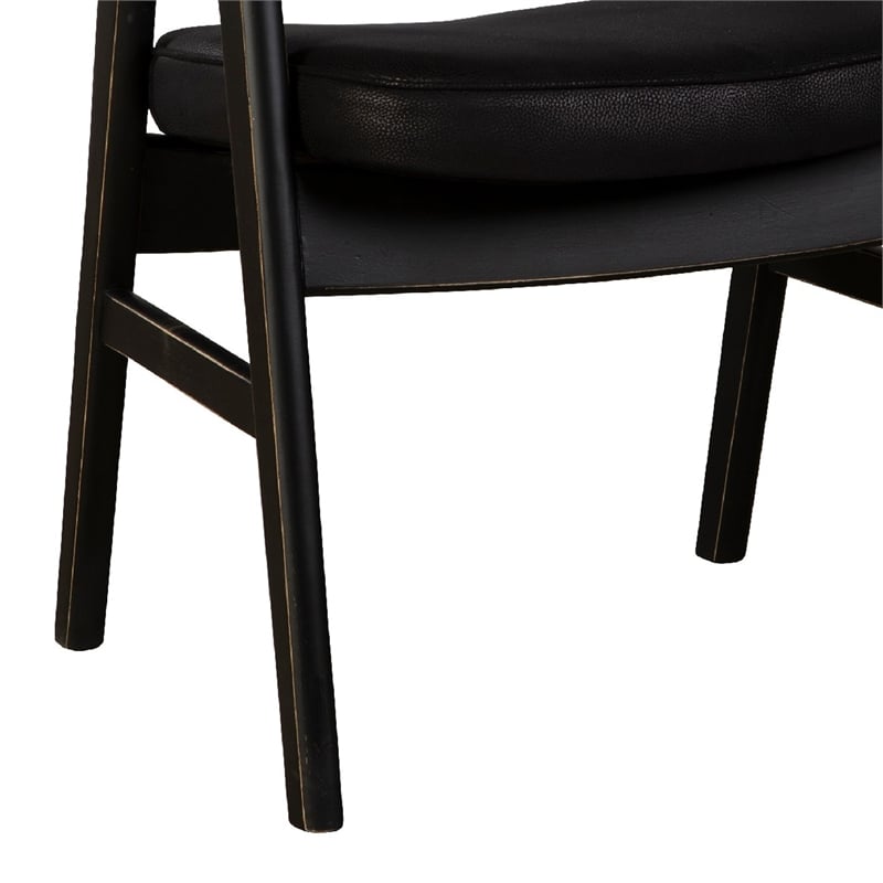 Benjara Zsy Dining Armchair w Curved Back- Black Birch Wood and Faux Leather