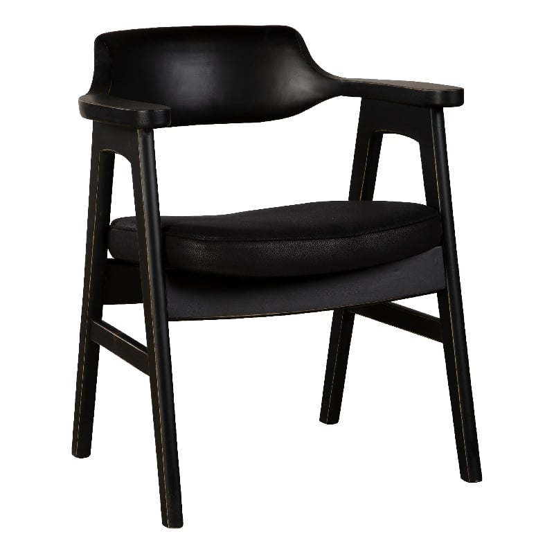 Benjara Zsy Dining Armchair w Curved Back- Black Birch Wood and Faux Leather