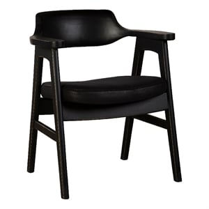 Benjara Zsy Dining Armchair w Curved Back- Black Birch Wood and Faux Leather