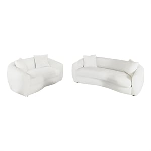 Benjara Viola 2pc Living Room Sofa Set- White Boucle and Faux Sheepskin