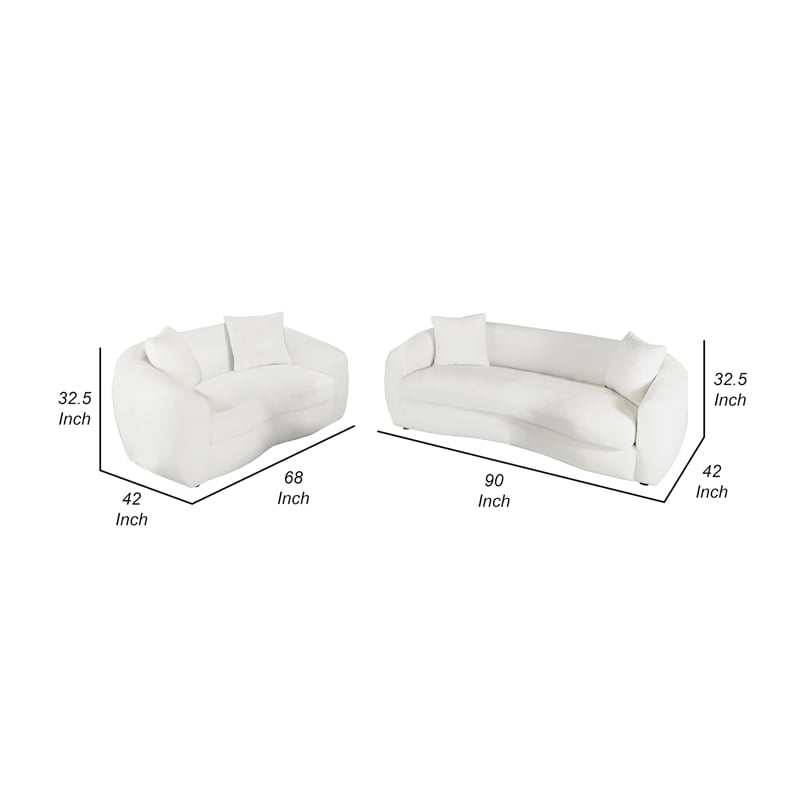 Benjara Viola 2pc Living Room Sofa Set- White Boucle and Faux Sheepskin