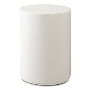Benjara Viko Round Side End Table- White Wood Faux Concrete Finish- 20 Inch