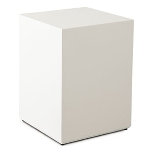 Benjara Viko Square Side End Table- White Wood Faux Concrete Finish- 20 Inch