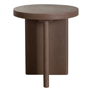 Benjara Peny Side End Table- 18&quot Round Top with Cross Legs in Dark Oak Brown