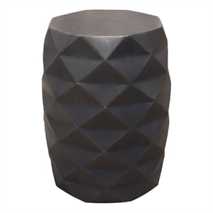 Benjara Fery Side End Table- 14 Inch- Smoke Gray Mango Wood w Geometric Motifs