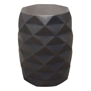Benjara Fery Side End Table- 14 Inch- Smoke Gray Mango Wood w Geometric Motifs