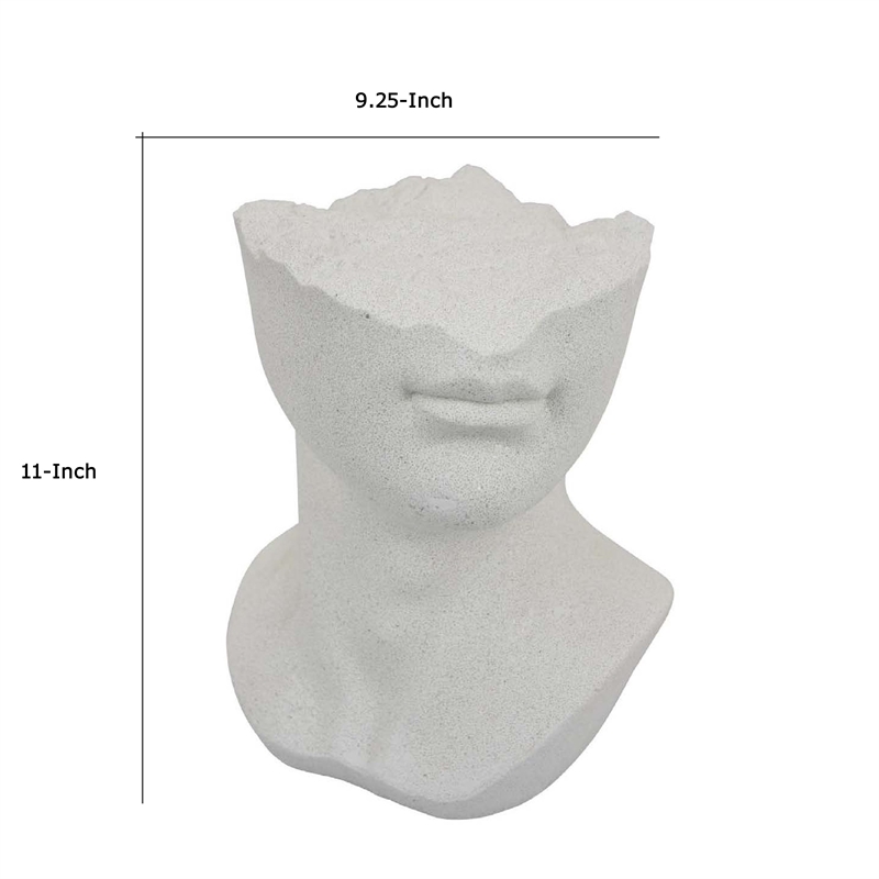 Benjara Head Statuette Tabletop Decor- White Resin- Fragmented Bust- 11 Inch