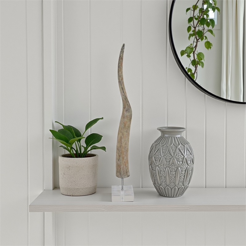 Benjara Linaa Decorative Antler Horn- Brown Resin Clear Acrylic Base- 32 Inch