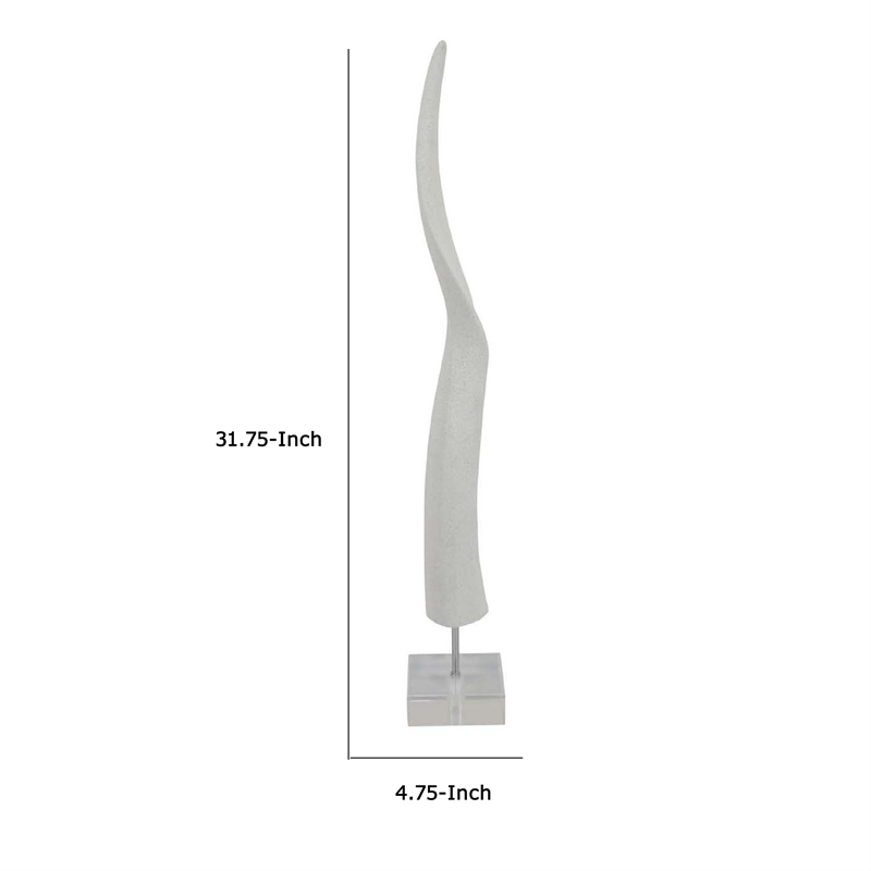 Benjara Linaa Decorative Antler Horn- White Resin Clear Acrylic Base- 32 Inch