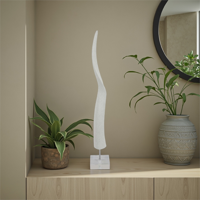 Benjara Linaa Decorative Antler Horn- White Resin Clear Acrylic Base- 32 Inch