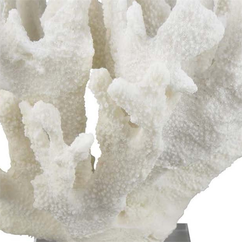 Benjara Manala Coral Sculpture with Clear Acrylic Base- White Resin 12 Inch