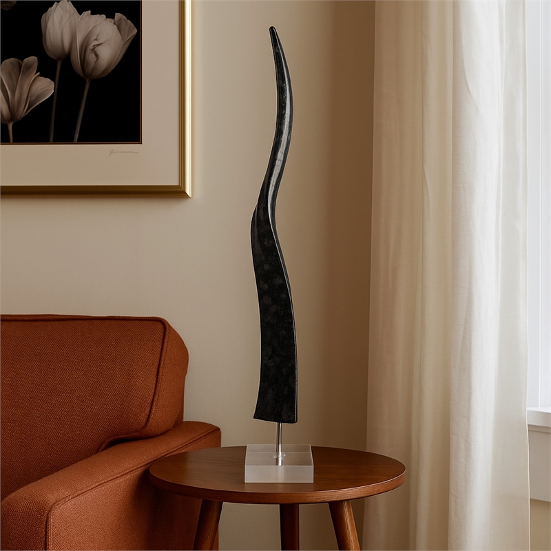 Benjara Linaa Horn Antler Black Resin- Chrome Metal- Clear Acrylic- 32 Inch